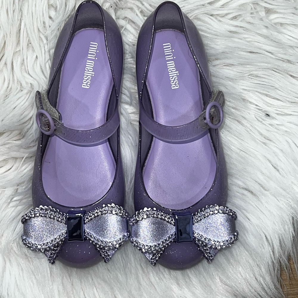 Mini Melissa Sparkly Purple Dress Shoes with Silver Bow